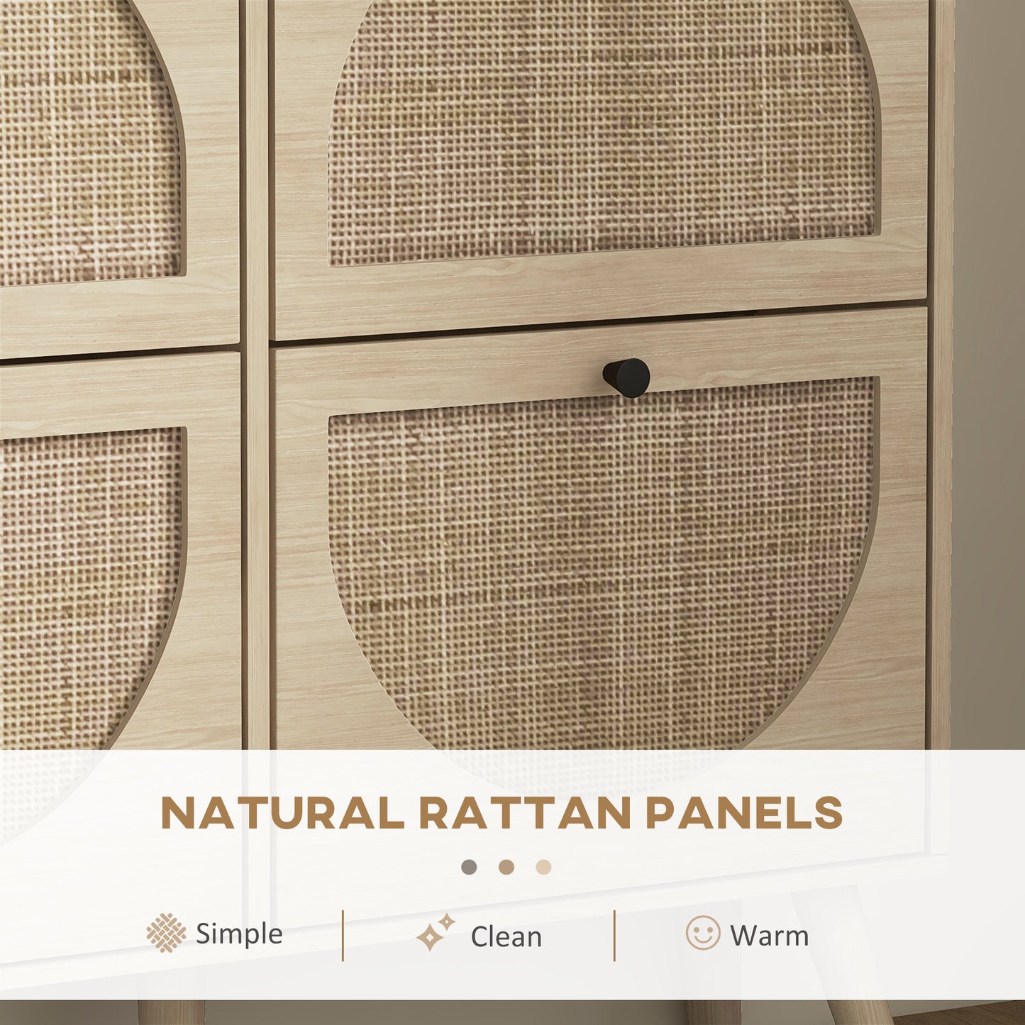 Schoenenkast – Schoenenrek – Schoenopberger – Schoenmeubel – Schoenentoren – Bohemian Stijl – 4 Compartimenten Voor 20 Paar Schoenen – Verstelbare Planken – Naturel Hout