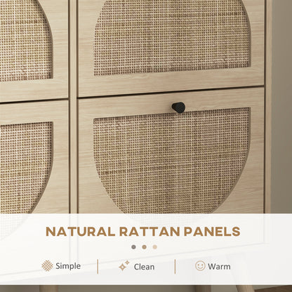 Schoenenkast – Schoenenrek – Schoenopberger – Schoenmeubel – Schoenentoren – Bohemian Stijl – 4 Compartimenten Voor 20 Paar Schoenen – Verstelbare Planken – Naturel Hout