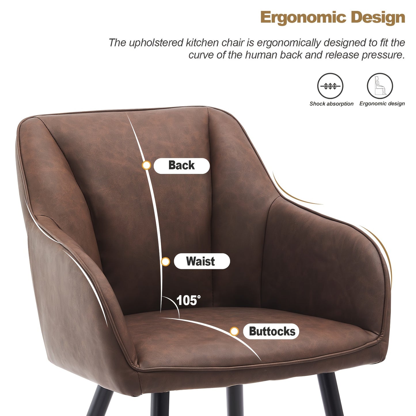 Moderne Eetkamerstoelen – Stoelen Set – Design Stoelen – Comfortabele Stoelen – Eettafel Stoelen – Memory Foam Zitting – Stevig Metaal Frame – Bruin
