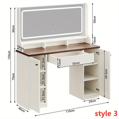 Make-uptafel – Kaptafel – Schminktisch – Make-up Bureau – Opbergmeubel – Beige & Bruin – Ruime 3,2 kubieke voet opbergruimte – Hoogwaardig hardhout en glas