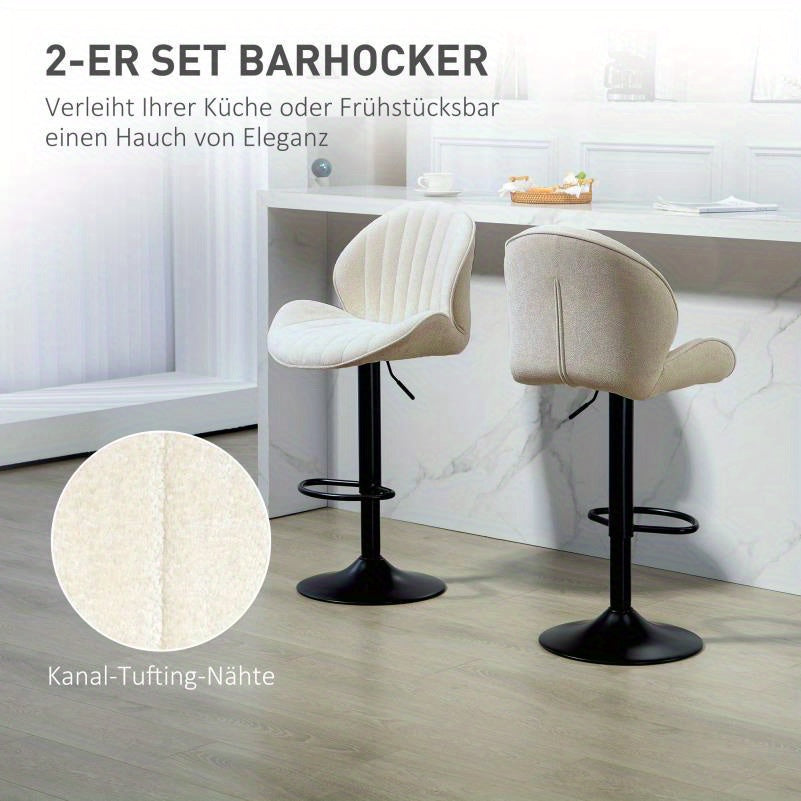 Barkrukset – Barkrukken – Barstoelen – Keukenstoelen – Zitkrukken – Verstelbare Zithoogte – Draaibare Stoffen Zitting – Beige Met Zwart Stalen Frame