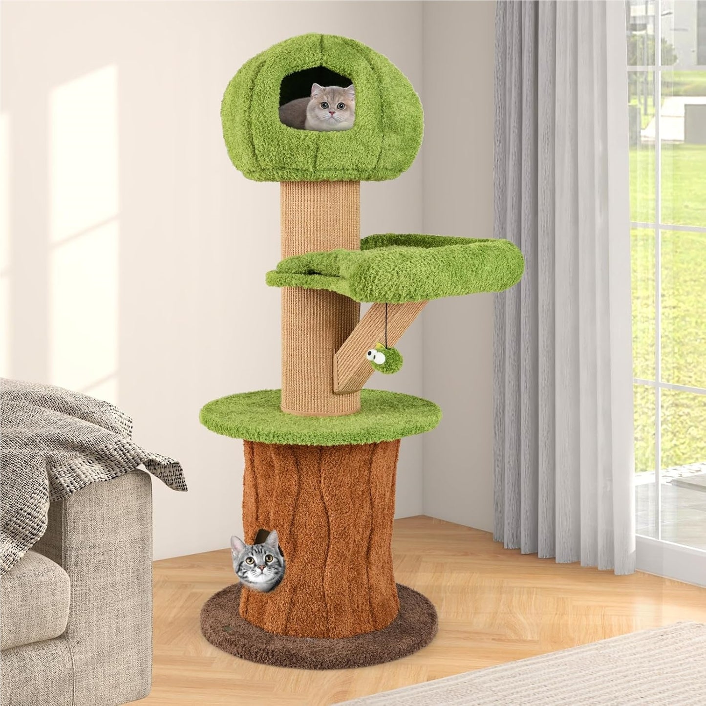 Krabpaal – Kattenboom – Kattenhuis – Krabmeubel – Kattencondo – 148 cm Hoog – Pluche Ligplek & Verborgen Speelhol