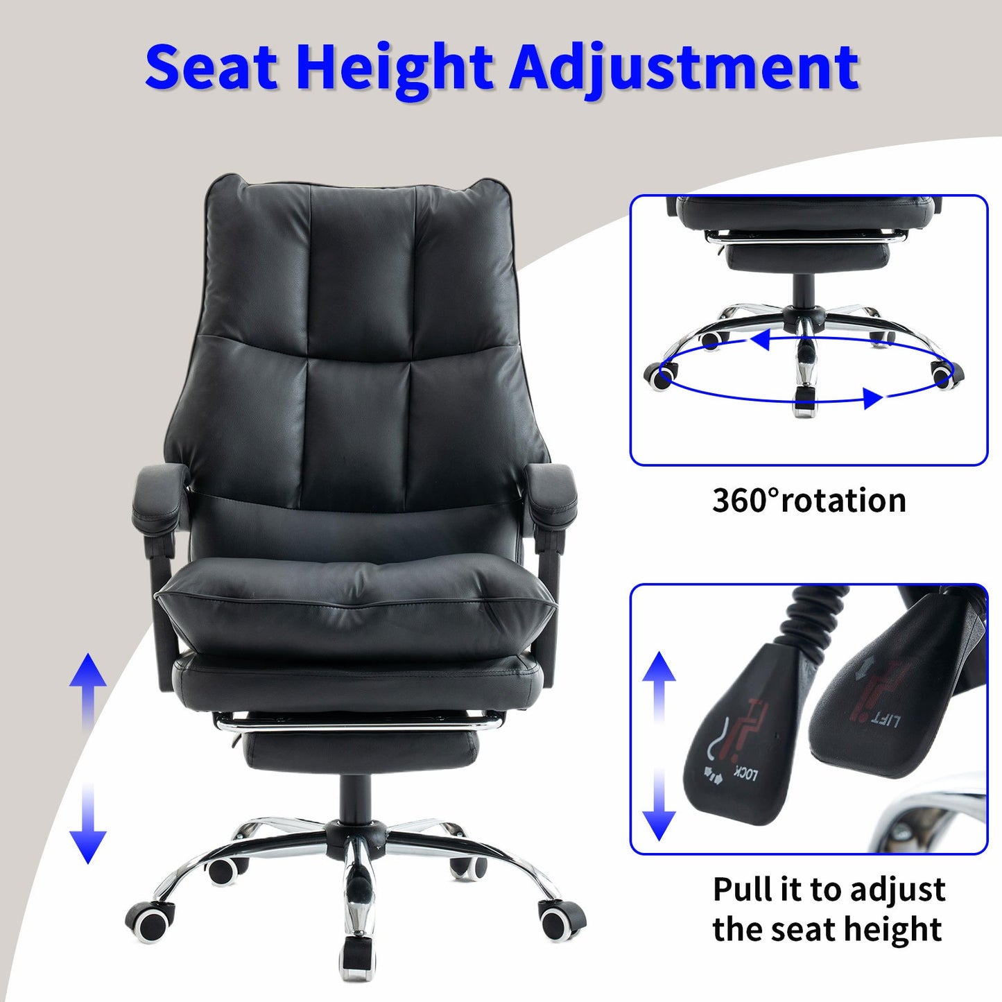 Bureaustoel – Office Chair – Draaistoel – Kantoorstoel – Gamestoel – Hoogte Verstelbaar – PU Leer Met Lendensteun - Zwart