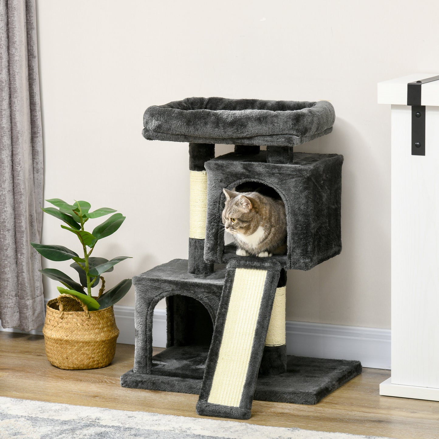 83 cm Small Cat Scratching Post with Sisal Columns, Cat Climbing Tree, Cat Furniture Play Tree for Small Cats, Dark Gray