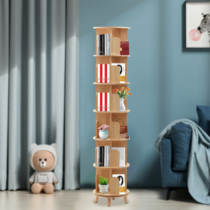 Boekenrek – Boekenkast – Boekenplank – Opbergkast – Wandrek – 6-laags Draaibaar – Massief Grenenhout – 360° Rotatie – Ruimtebesparend & Stevig