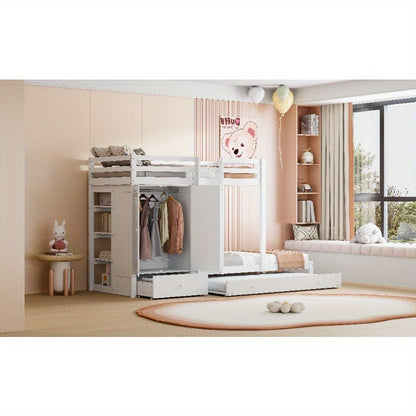 Hoogslaper – Stapelbed – Uitschuifbed – Bedbank – Bedkast – Met Ingebouwde Laden & Opbergruimte – Robuust Metalen Frame – Compact & Ruimtebesparend