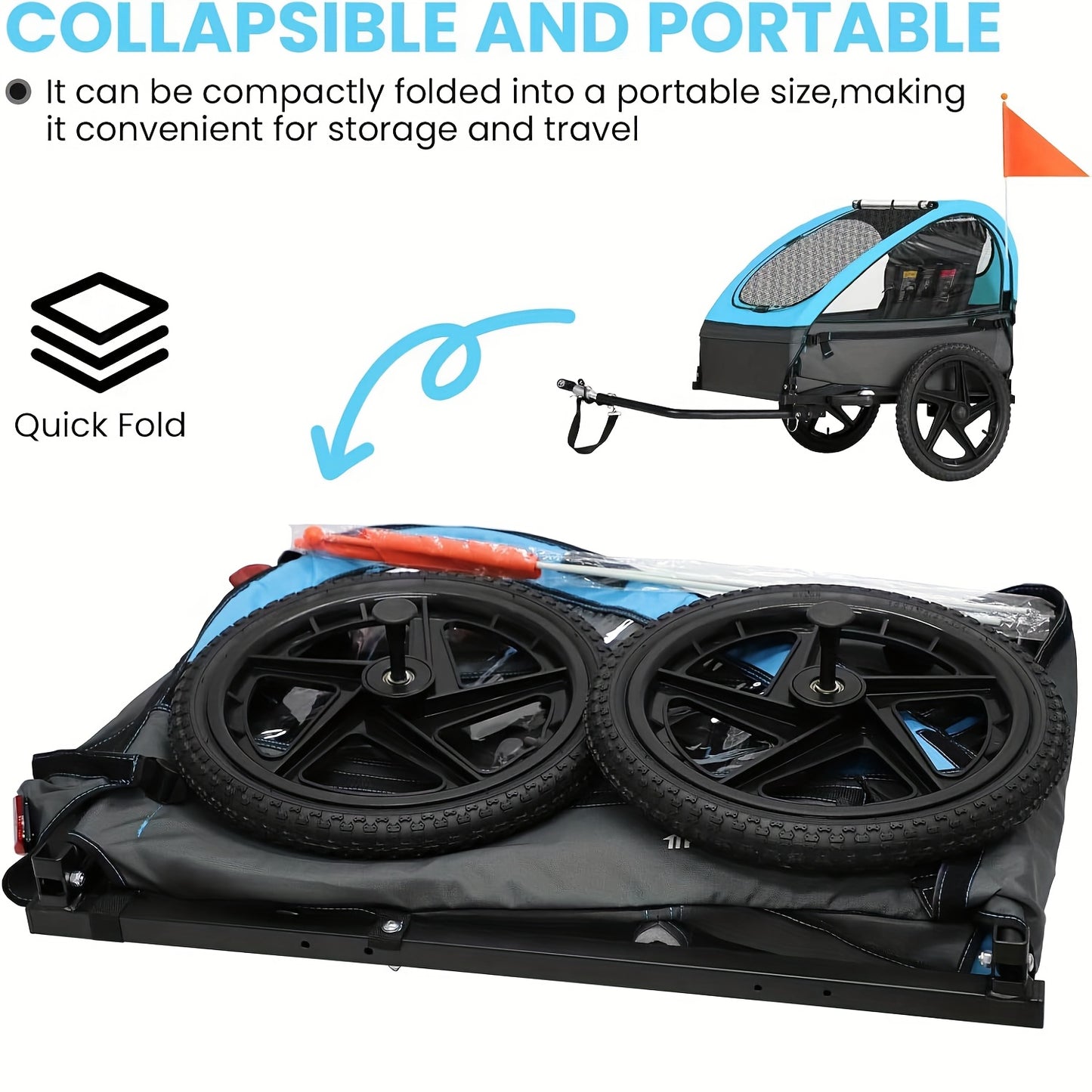 Fietskar – Fietsaanhanger – Kinderwagen – Tweezits – Opvouwbaar – Opblaasbare Wielen – Max 40 kg – Eenvoudige Montage