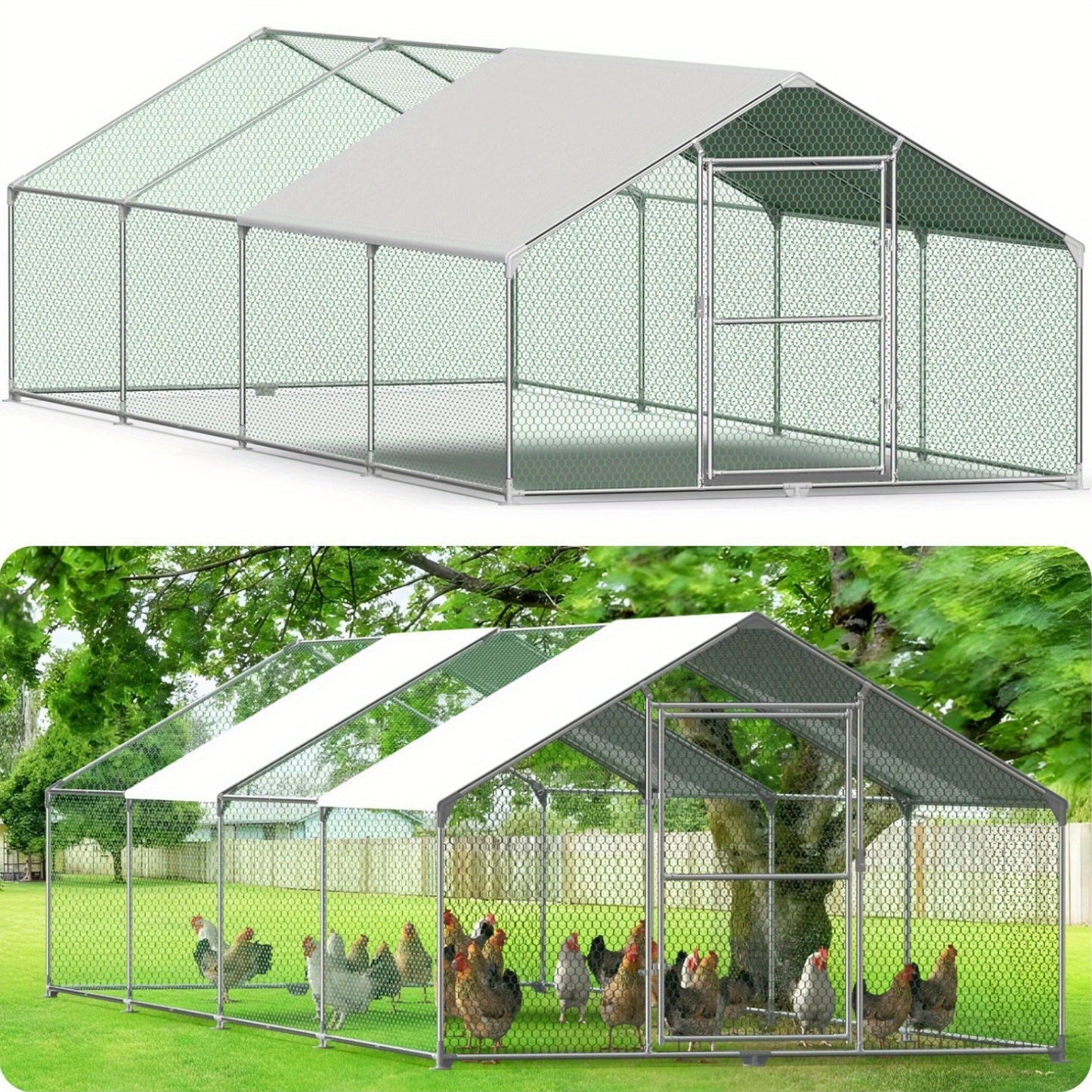 Kippenren – Kippenhok – Buitenren – Pluimveehok – Dierenren – Gegalvaniseerd Stalen Frame – PE Zonwering Waterdicht – 3x2x2 Meter Groot