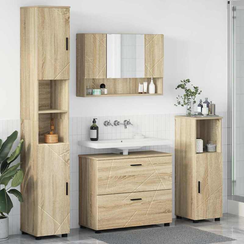 Modern Minimalist Bathroom Furniture Set, Extra Large Bathroom Furniture Set with Storage, Stable Foot Design, Suitable for Bathrooms. Bathroom Furniture Set with Drawer 4pcs Sonoma Oak 30 X 35 X 192 Cm