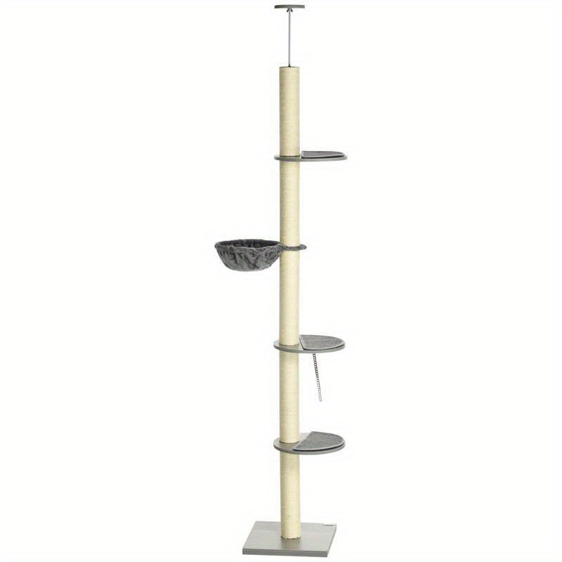 Extra Tall Modern Cat Tree Tower with Ceiling-Mounted Hammock & Scratching Post - Multi-Level Cat Furniture with Sturdy Base, Space-Saving Vertical Design for Large Cats, Easy Assembly, Grey & Cream White - Ideal for Apartmen