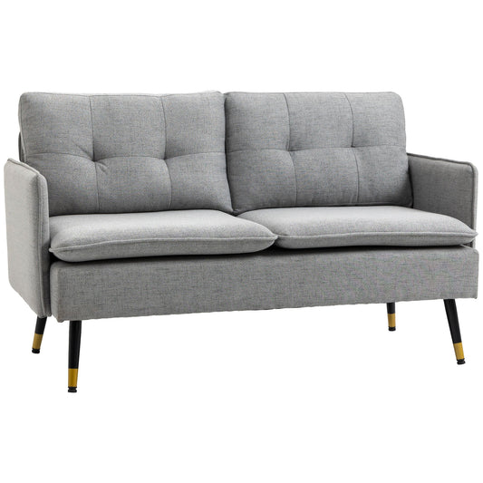 2-Zits Bank – Tweezitter – Bankje – Sofa – Loveseat – Scandinavisch Design – Grijs Linnenlook Stof – Compact 139 x 68 x 80 cm