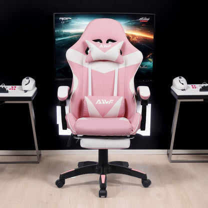 Gamingstoel – Gamestoel – Gaming Chair – Game Stoel – Bureaustoel – Roze – Ergonomisch Design – Uitschuifbare Voetensteun