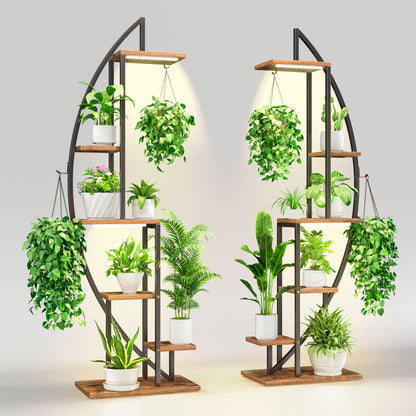 Plantenstandaard – Plantenrek – Bloemenrek – Groeilichtstandaard – Plantenhouder – 6 Lagen – Ingebouwd Groeilicht – Crescentshape – Metaal – 160 cm – Zwart