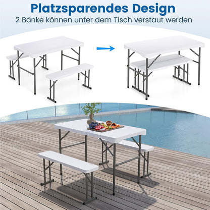 Inklapbare Biertafelset – Biertafel – Bierbank – Picknicktafel – Tenttafel – Compact – Weerbestendig HDPE – 108 cm – Met 2 Banken