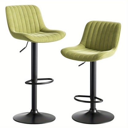 Barstoel – Barkruk – Barstoel Kruk – Keukenstoel – Barstoel Stoel – Set van 2 – Verstelbare Zithoogte – 360° Draaibaar – Groene Velvet Bekleding – Stevige Zwarte Metalen Poten