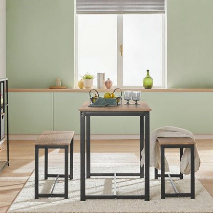 Eettafelset – Eetkamerset – Keukentafelset – Zitgroep – Banken – Modern Design – MDF Tafelblad Met PVC Afwerking – Metalen Epoxy Onderstel – Compact 110x58 cm