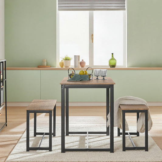 Eettafelset – Eetkamerset – Keukentafelset – Zitgroep – Banken – Modern Design – MDF Tafelblad Met PVC Afwerking – Metalen Epoxy Onderstel – Compact 110x58 cm