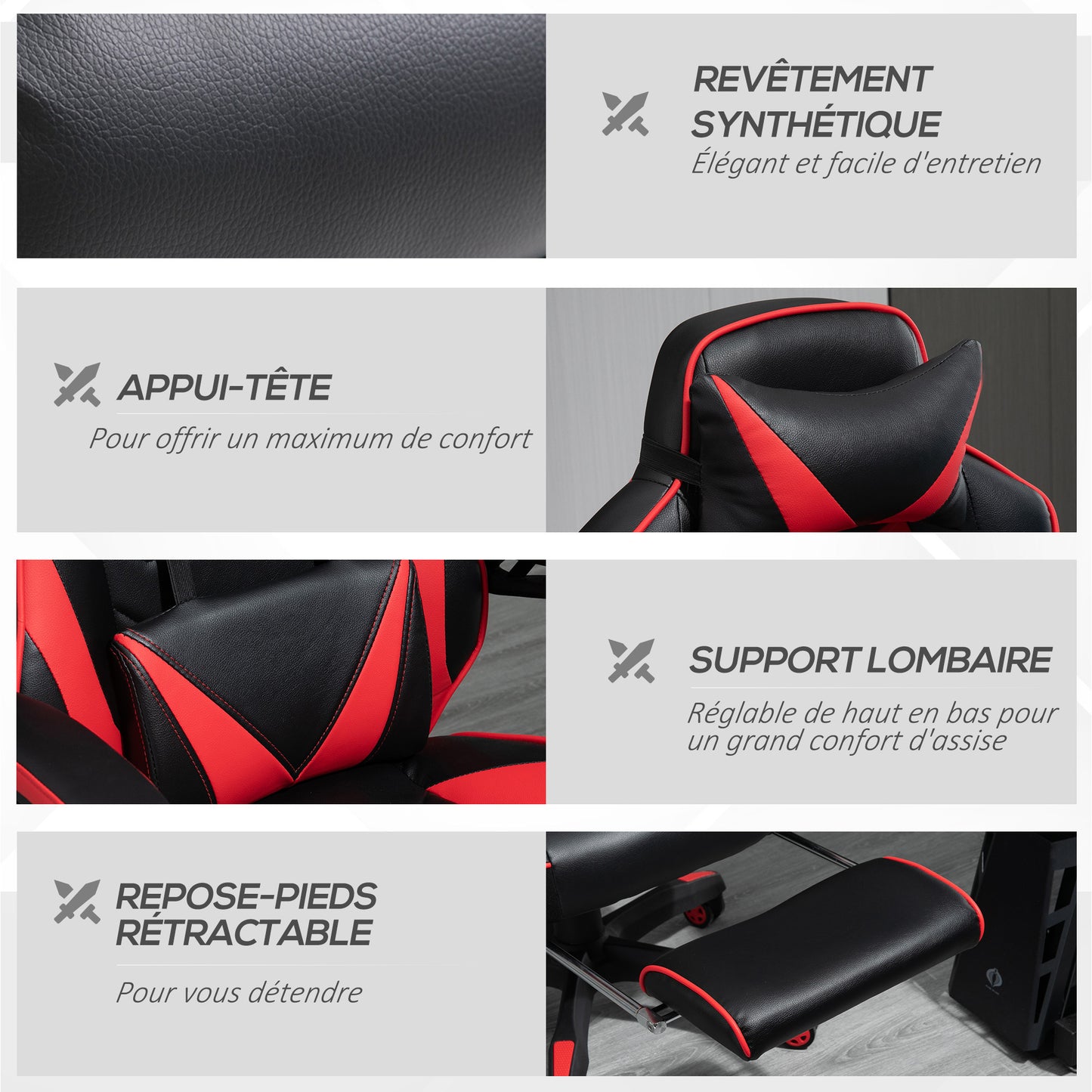 Gamingstoel – Gamestoel – Gaming Chair – Bureaustoel – Game Stoel – Ergonomisch Design – Verstelbare Rugleuning Met Voetsteun – Zwart/Rood