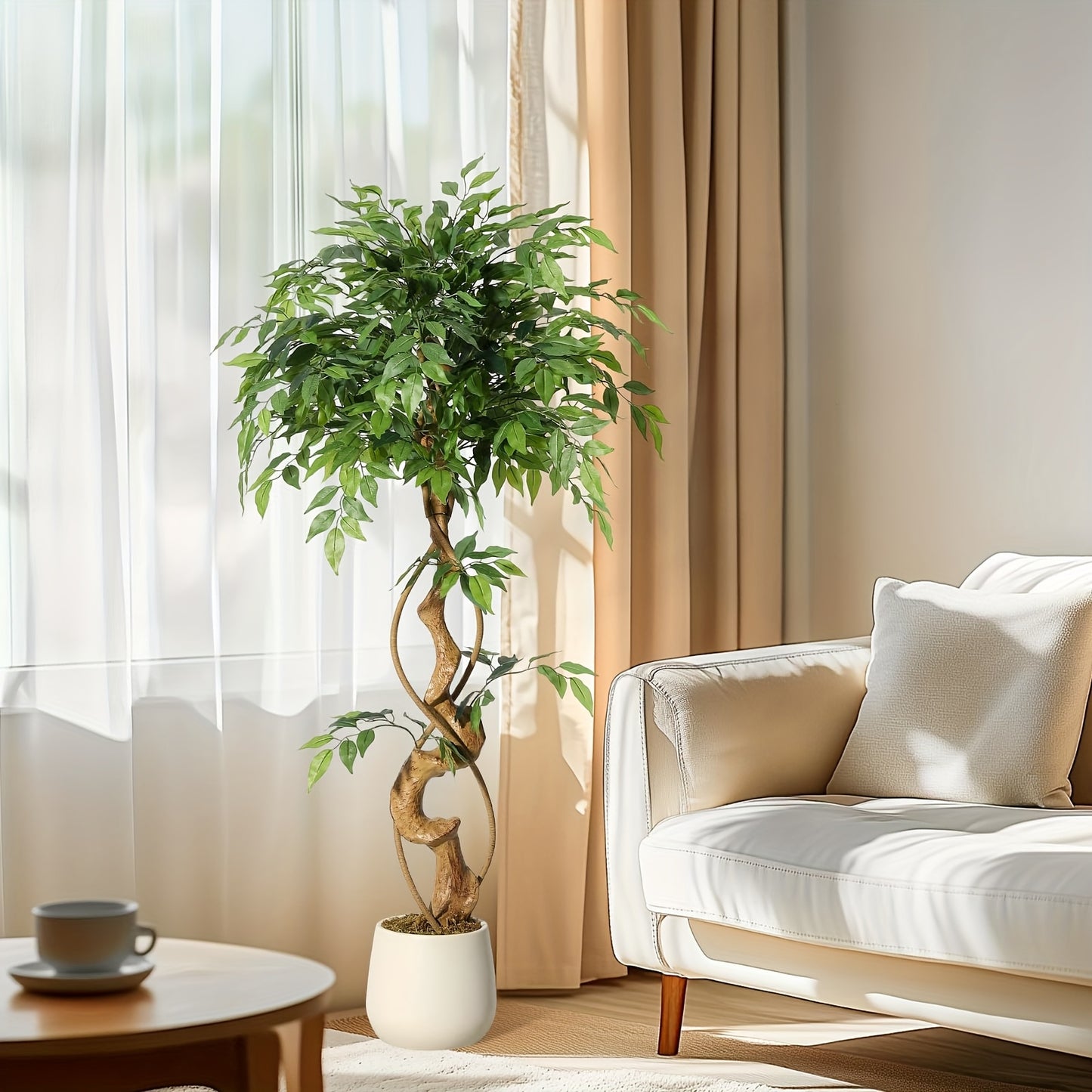 Kunstplant Ficus – Kunstboom – Nepplant – Nepboom – Kamerplant – Realistisch Zijde Bladeren – Hoogte 150 cm met Witte Pot