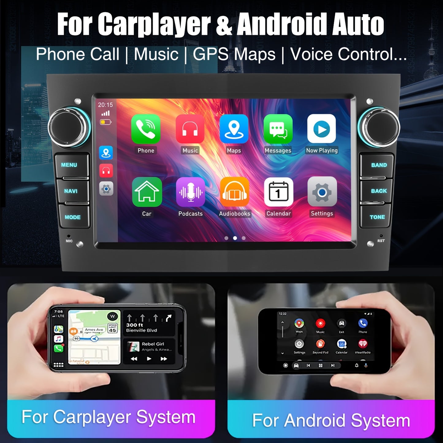 Autoradio – Multimedia Systeem – Navigatie Radio – Touchscreen Radio – 7-inch Android 15 Autoradio – Inclusief Dashcam & AHD Achteruitrijcamera – 4GB RAM & 64GB Opslag