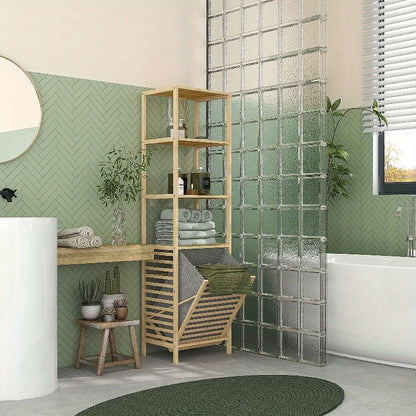 Badregal – Opbergrek – Bamboo Kast – Badkamermeubel – Plankenrek – Ruimtebesparend – Met Uitneembare Stoffen Manden – 44x33x160 cm Stabiel Met Metaalversterking