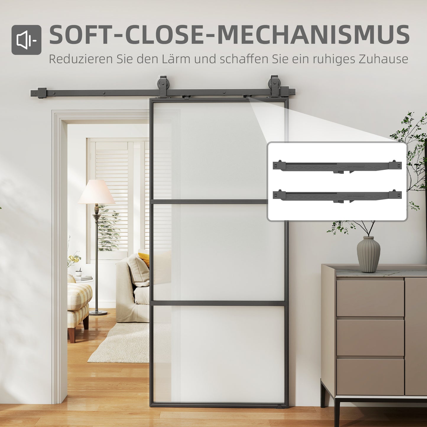 Schuifdeur – Schuifpaneel – Glazen Deur – Raumtebesparende Deur – Interieurdeur – Matglas – Zwart Stalen Frame – Soft-Close Mechanisme – Eenvoudige Montage