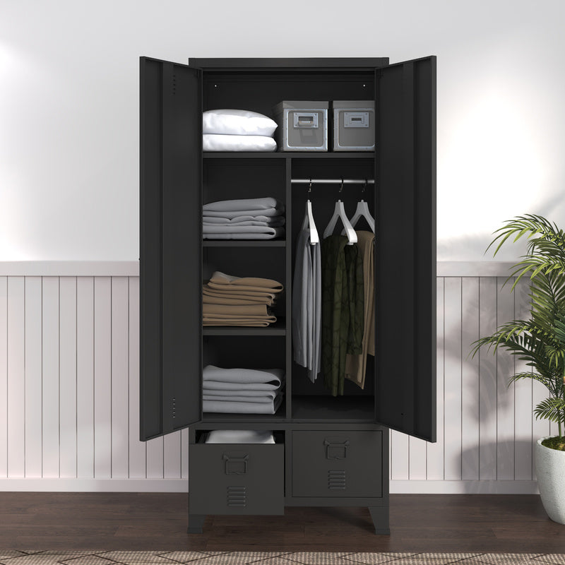 Stalen Kledingkast – Garderobekast – Kledingopberger – Kledingkast Met Deuren – Industrieel Design – Wit – 180x90x40 Cm – Ventilatieopeningen – Verstelbare Planken