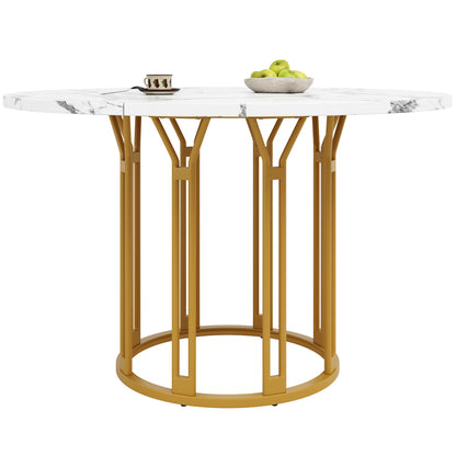 Ronde Eettafel – Eetkamertafel – Ontbijttafel – Keukentafel – Tafel Rond – Marmerlook Wit Goud – Stevige Metalen Poot – Gebruiksklaar Zonder Montage