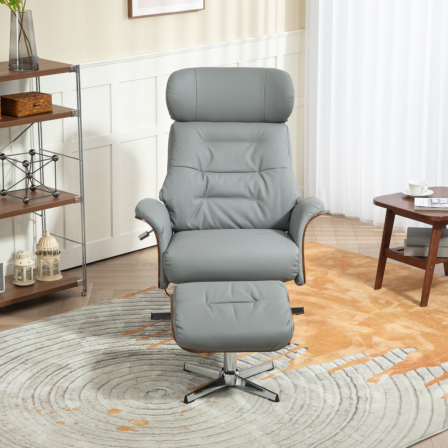 Relaxstoel – Fauteuil – TV Stoel – Verstelbare Leunstoel – Lichtgrijs – 360° Draaibaar – Verstelbare Rugleuning – Kunstleer Met Voetenbank