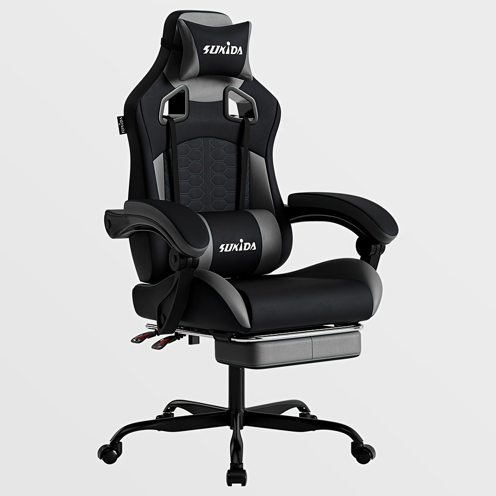 Gamestoel – Gamingstoel – Game Stoel – Gaming Chair – Gamestoel met Voetsteun – Ergonomisch Design – Memory Foam Zitting – Extra Hoge Rugleuning – PVC Kunstleer – Metaal Frame