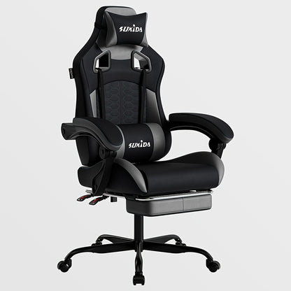 Gamestoel – Gamingstoel – Game Stoel – Gaming Chair – Gamestoel met Voetsteun – Ergonomisch Design – Memory Foam Zitting – Extra Hoge Rugleuning – PVC Kunstleer – Metaal Frame