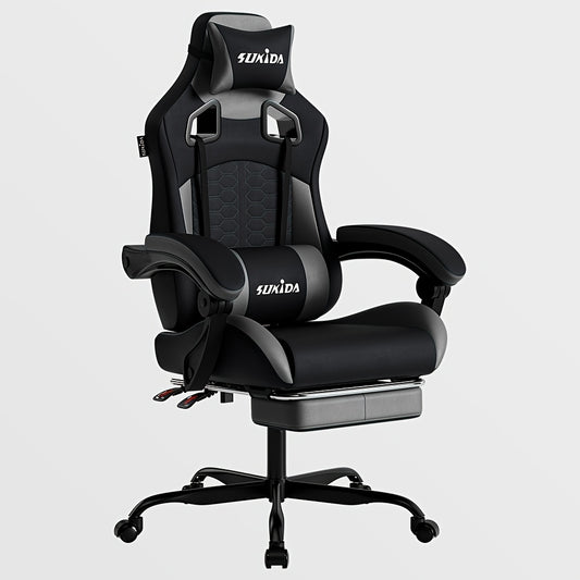 Gamestoel – Gamingstoel – Game Stoel – Gaming Chair – Gamestoel met Voetsteun – Ergonomisch Design – Memory Foam Zitting – Extra Hoge Rugleuning – PVC Kunstleer – Metaal Frame