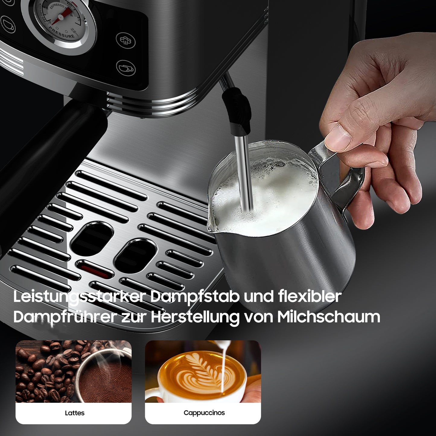 Espressomachine – Koffiezetapparaat – Koffiemachine – Halfautomaat – Compacte Espressoapparaat – 20 Bar Pomp – Roestvrijstalen Melkschuimer – 1350W Vermogen – 1,3L Waterreservoir