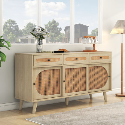 Modern Metal Sideboard Cabinet with Adjustable Shelves & 3 Sliding Doors - Heavy-Duty Freestanding Storage Organizer, 3 Drawers, Sturdy Metal Construction, Space-Saving Design for Living Room, Dining Room, Entryway - Elegant