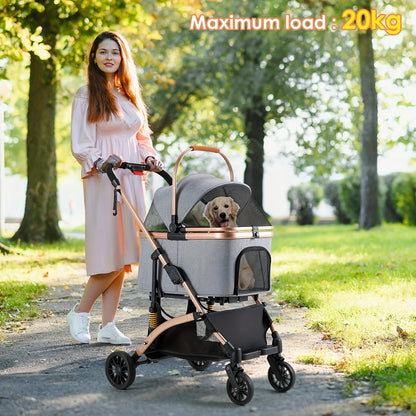 Huisdierenwagen – Hondenbuggy – Kattenwagen – Wandelwagen – Dierenbuggy – 3-in-1 Design – Carbonstalen Frame – Max. Belastbaar 20 kg – Zilverblauw