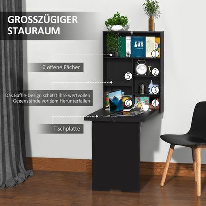 Opklapbare Wandtafel – Vouwbureau – Muurtafel – Inklapbare Werkplek – Slimme Opbergruimte – Ruimtebesparend – Robuust MDF Zwart 60x94,5x147 cm