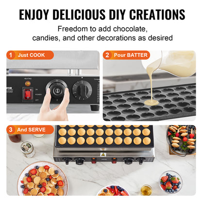 Pannenkoekenmaker – Crêpemaker – Mini Pancakemaker – Snackmaker – Roestvrij Staal – 50 Mini Pannenkoekjes – 1700W Hoog Vermogen