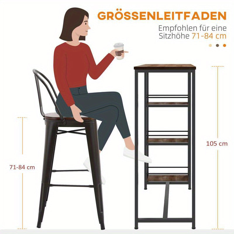 Bartisch Standing Table Kitchen Counter, Industrial Design, 3 Shelves, 120 X 40 X 105 Cm; Black + Brown, Perfect for Party/Reception Furniture, Suitable for Restaurants, Bars, Living Rooms, Balconies, Taverns, Cafés, Bar Cou