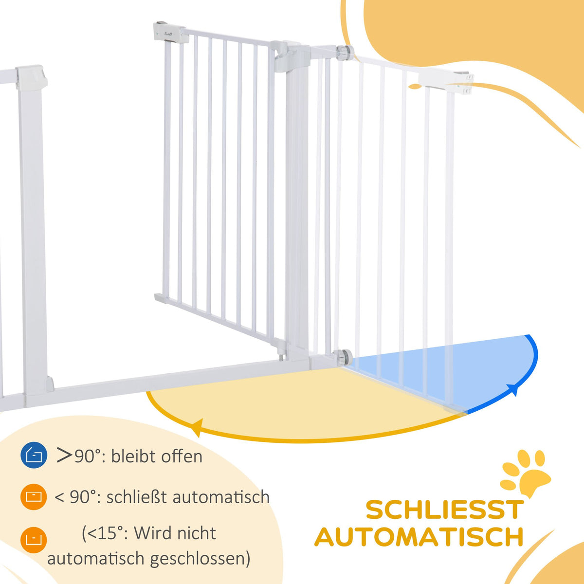 Traphekje – Babyhek – Kinderbeveiliging – Veiligheidspoortje – Speelhekje – Verstelbaar 75-96 cm – Metalen Wit – Automatisch Sluitend – Schroefloze Montage