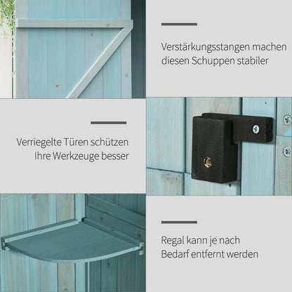 Large Outdoor Wooden Garden Shed with Gabled Roof & Door - Heavy-Duty Tool Storage Cabinet with Shelves, Lockable Door, Durable Hardwood Construction, Light Blue & Green Exterior, 77x54.2x179cm (30x21.3x70in) for Garden, Terrace, Backyard - Ideal fo