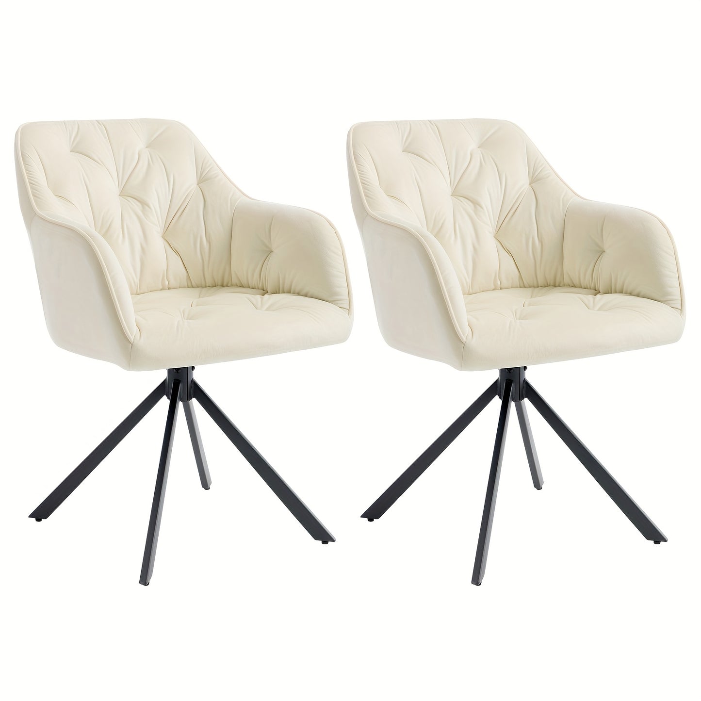 Eetkamerstoelen – Stoelen – Kuipstoelen – Fauteuils – Woonkamerstoelen – Beige Velvet Bekleding – Met Armleuningen en Metaal Kruispoot