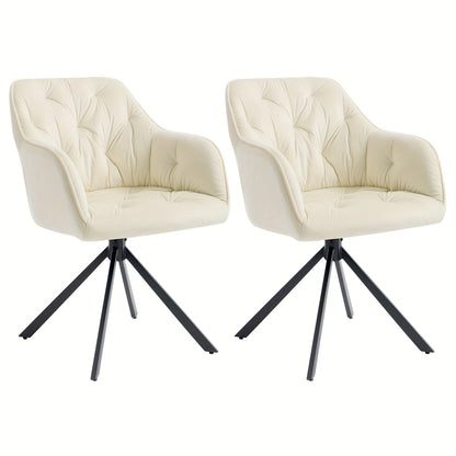 Eetkamerstoelen – Stoelen – Kuipstoelen – Fauteuils – Woonkamerstoelen – Beige Velvet Bekleding – Met Armleuningen en Metaal Kruispoot