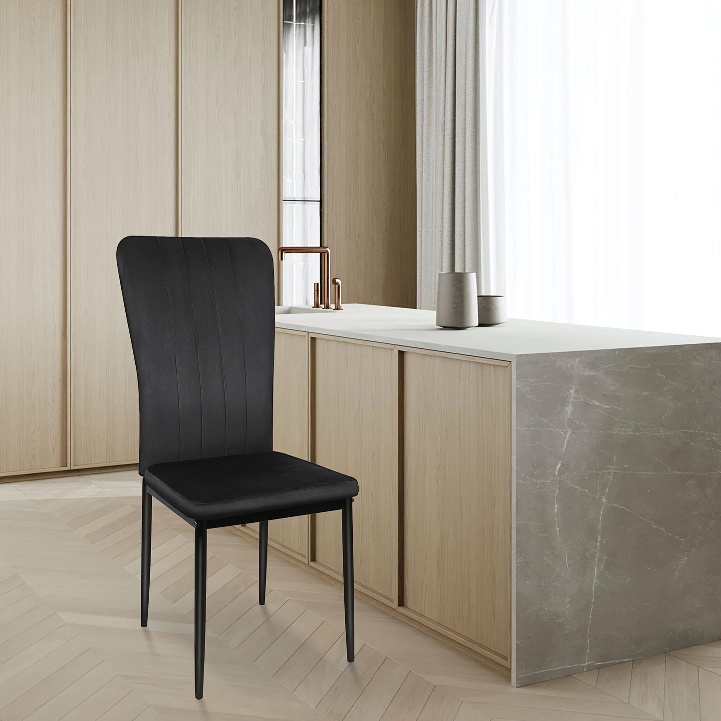6-delige Zwarte Velvet Eetkamerstoel Set – Eetkamerstoel – Keukenstoel – Restaurantstoel – Stoel Met Rugleuning – Verticale Strepen – Zacht Fluwelen Bekleding – Lichtgewicht & Compact