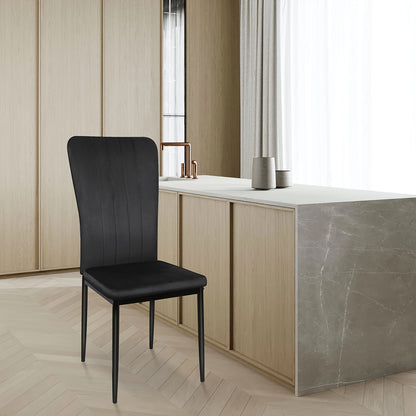 6-delige Zwarte Velvet Eetkamerstoel Set – Eetkamerstoel – Keukenstoel – Restaurantstoel – Stoel Met Rugleuning – Verticale Strepen – Zacht Fluwelen Bekleding – Lichtgewicht & Compact
