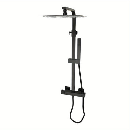 TOOL1SHOOO Constant Temperature Rain Shower System - Modern Black Design, 360° Rotatable 9, 213.36cm Top Shower Head, Adjustable Height 73.66-124.46cm with Stainless Steel Hose & Ceramic Valve Core, Wall-Mounted for Home, Ho