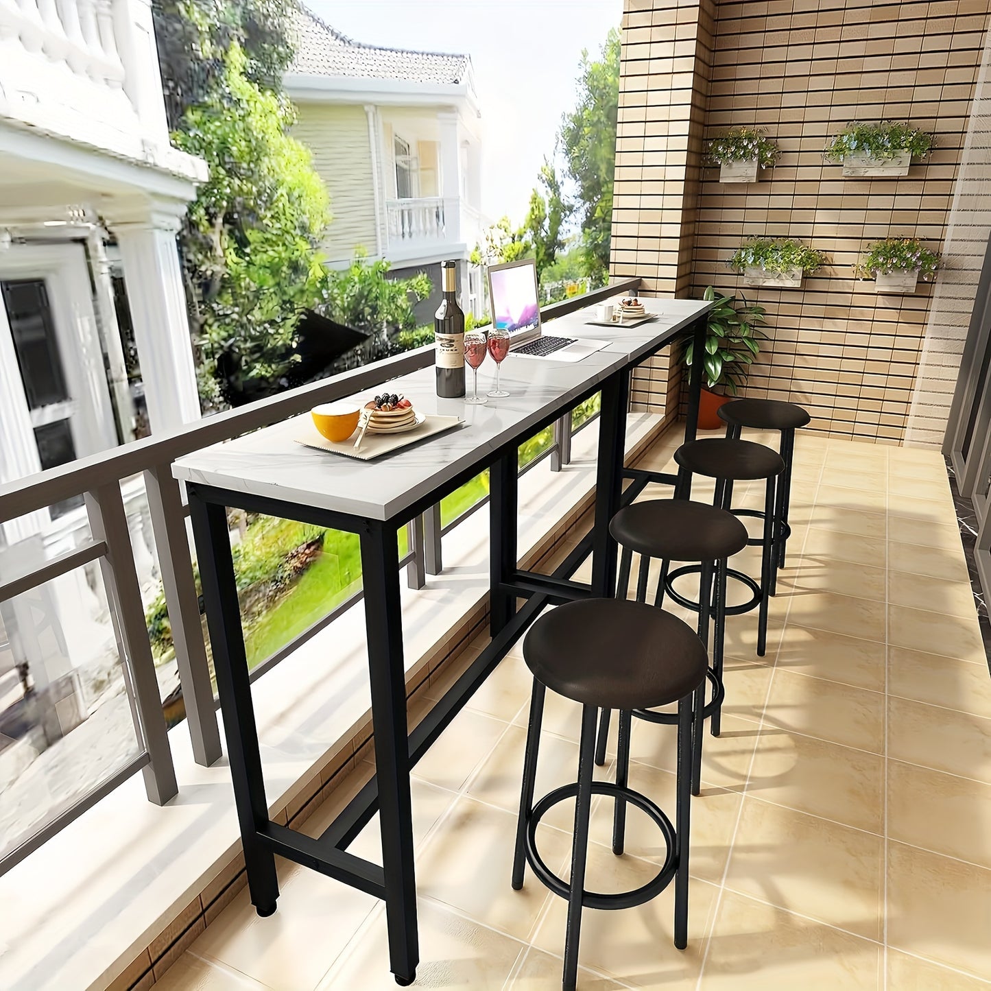 Bartafel – Statafel – Keukentafel – Bistrotafel – Barmeubel – Wit Sintersteen Blad – Zwart Metalen Onderstel – 120x40x105 cm – Duurzaam & Krasbestendig