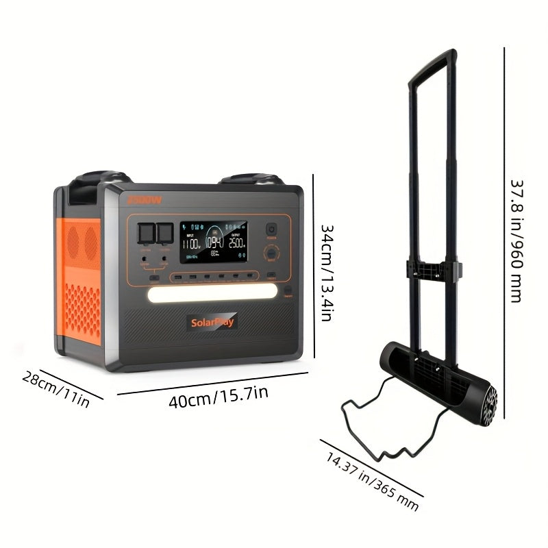 Powerstation – Draagbare Generator – Mobiele Stroomvoorziening – Noodstroom – Outdoor Accu – 2500W Vermogen – Snelle Oplaadtijd 1,5 Uur – Inklapbare Handwagen Met Wielen