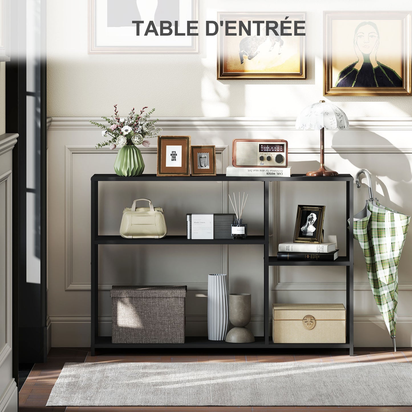 Sidetable – Consoletafel – Bijzettafel – Halmeubel – Dressoir – Industrieel Design – Stalen Frame – 110x30x75 cm – Zwart – Anti-Kantel – Extra Opbergruimte