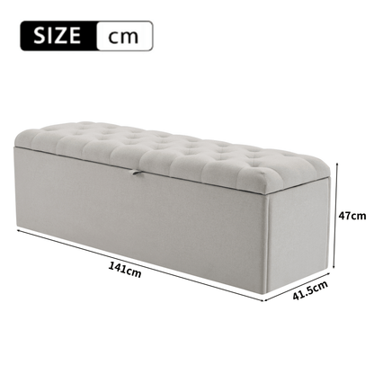 Opbergbank – Opbergbankje – Opbergkist – Bedbank – Zitkist – Linnen Bekleding – Extra Opbergruimte 141x41,5x47 cm