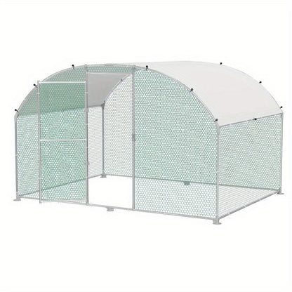 Galvanized Steel Chicken House with Arched Shade Roof & Door - Hexagonal Wire Mesh Free Range Coop for Chickens & Small Animals, Durable PE Canopy Outdoor Poultry Pen (Multiple Sizes: 3x2m, 3x4m, 3x6m, 3x8m), Chicken Coop Acc